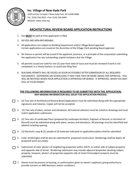 First page of the Architectural Review Board Application