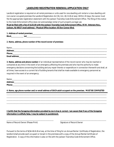 First page of the Landlord Registration Renewal Application