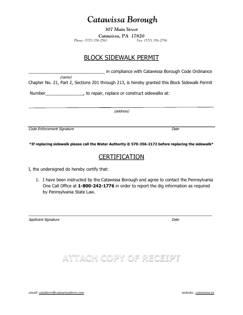 First page of the Block Sidewalk Permit