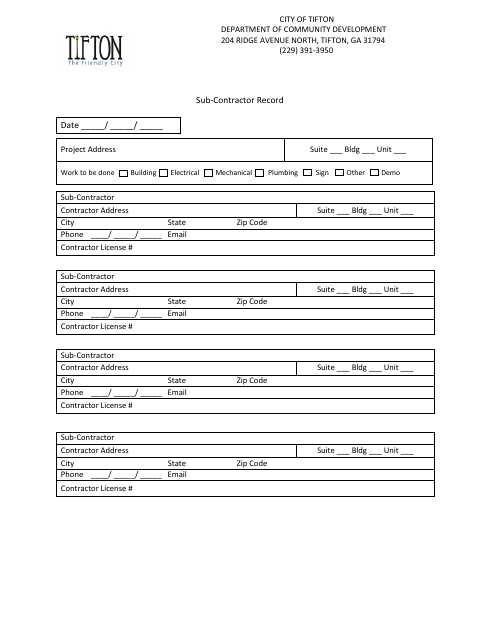 First page of the Subcontractor Worksheet