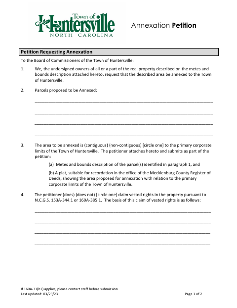 First page of the Annexation Petition