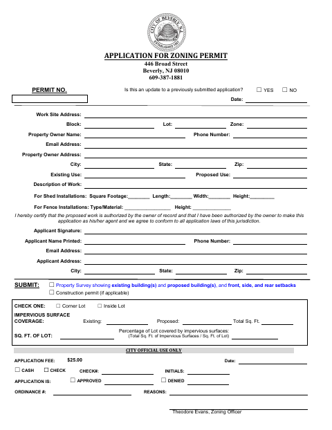 First page of the Application for Zoning Permit