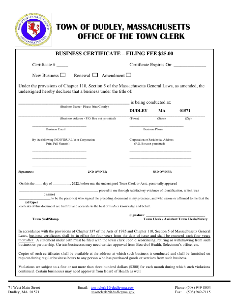 First page of the Business Certificate (DBA)