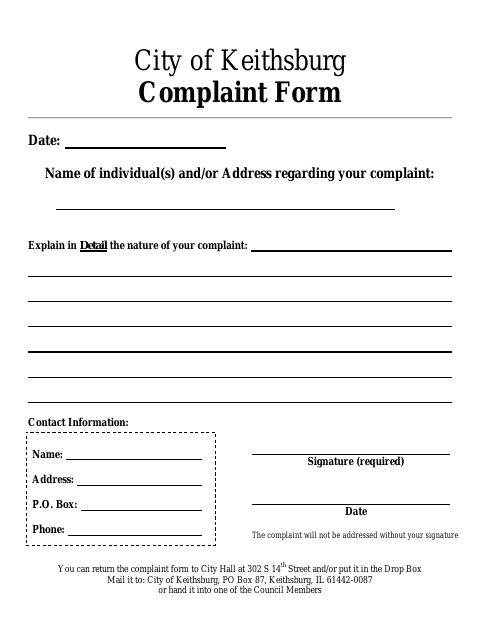 First page of the Complaint Form