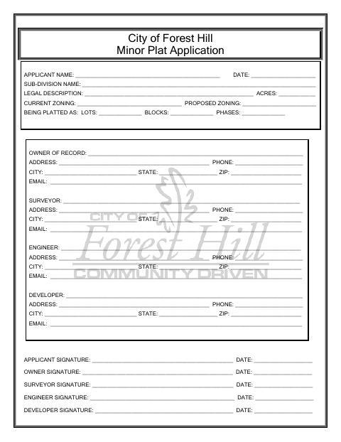 First page of the Minor Plat Application