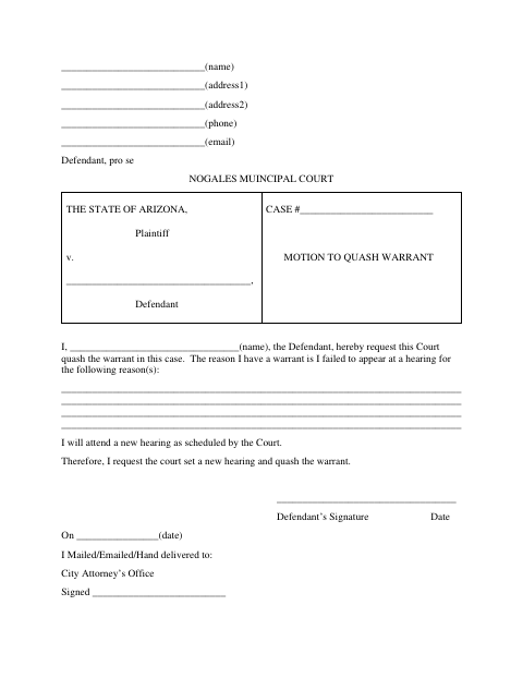 First page of the Motion to Quash Warrant
