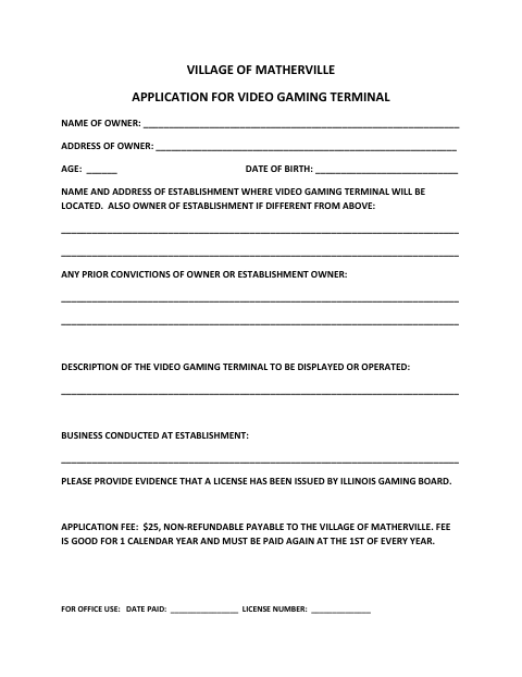First page of the Application for Video Gaming Terminal