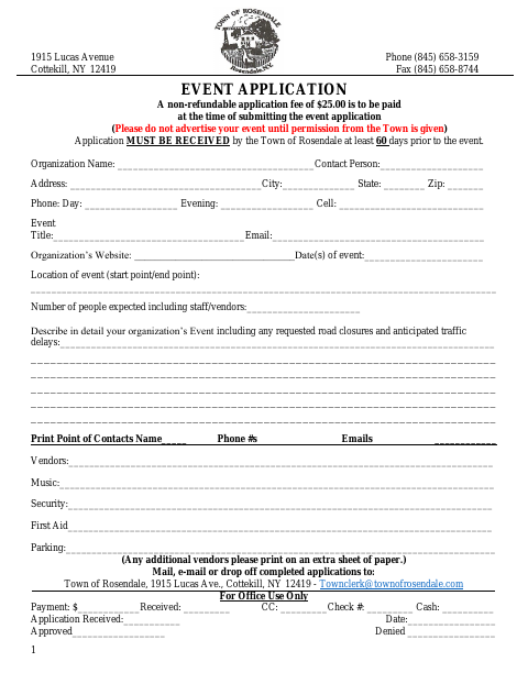First page of the Event Application