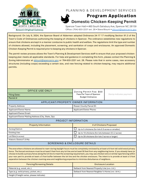 First page of the Domestic Chicken-Keeping Permit Application