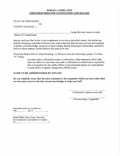 First page of the Formal Complaint Form