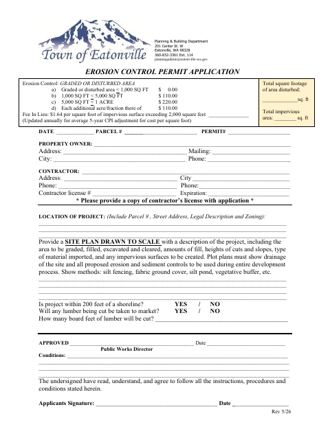 First page of the Erosion Control Permit Application & Checklist