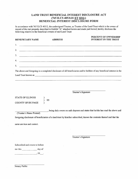First page of the Land Trust Beneficial Interest Disclosure Form