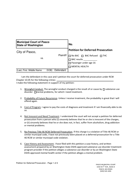 First page of the Petition for Deferred Prosecution