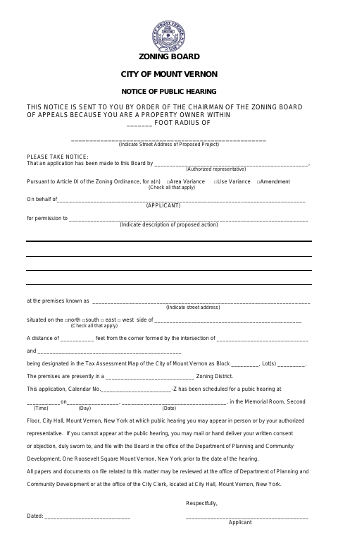 First page of the Zoning Board Affidavit of Mailing