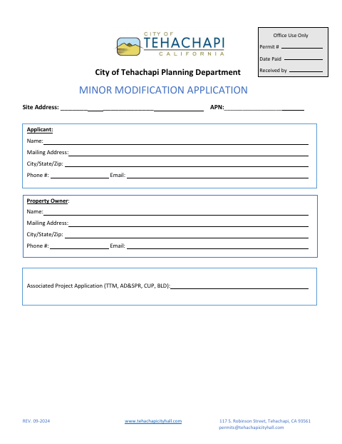 First page of the Minor Modification Application