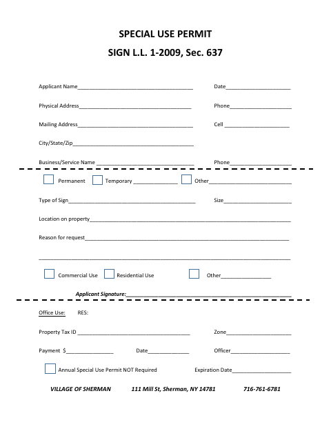 First page of the Sign Permit (Special Use Permit)