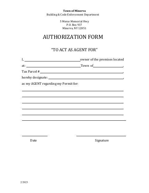 First page of the Authorization Form to Act as Agent