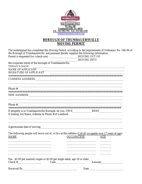 First page of the Moving Permit