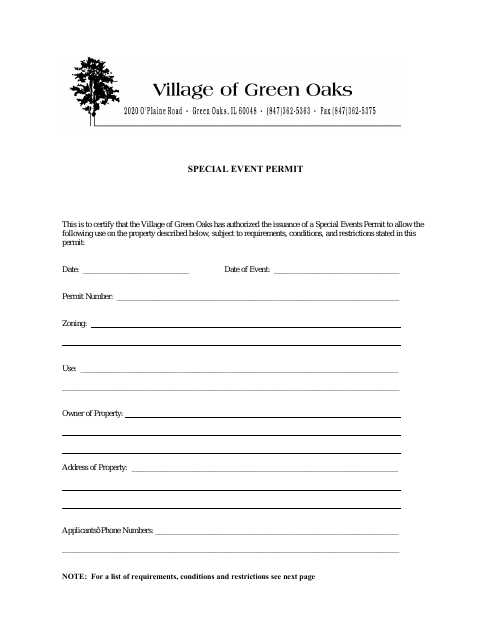First page of the Special Event Permit