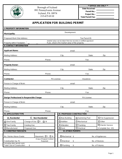 First page of the Application for Building Permit