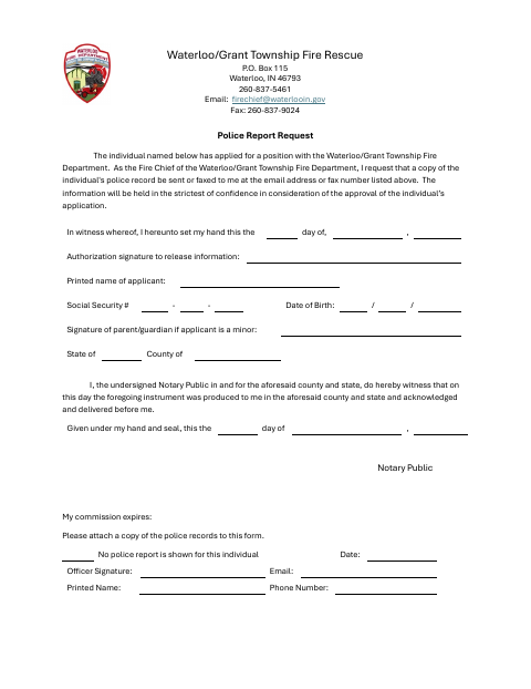 First page of the Police Background Report Request Form