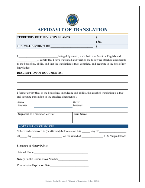 First page of the Affidavit of Translation