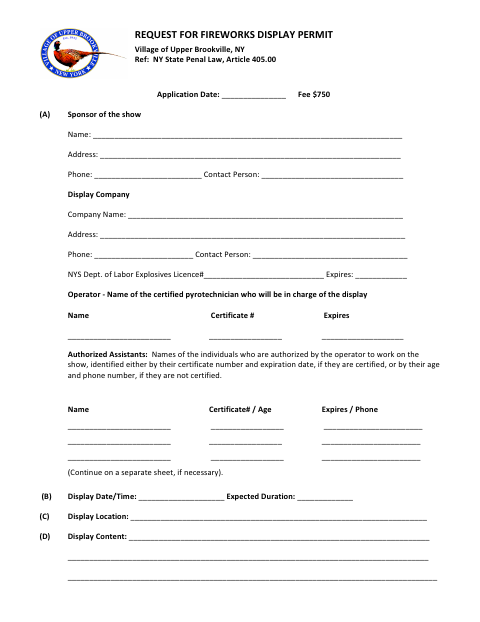 First page of the Request for Fireworks Display Permit