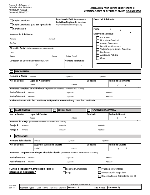First page of the Application for Certified Copies or Certifications of Non-Genealogical Vital Records