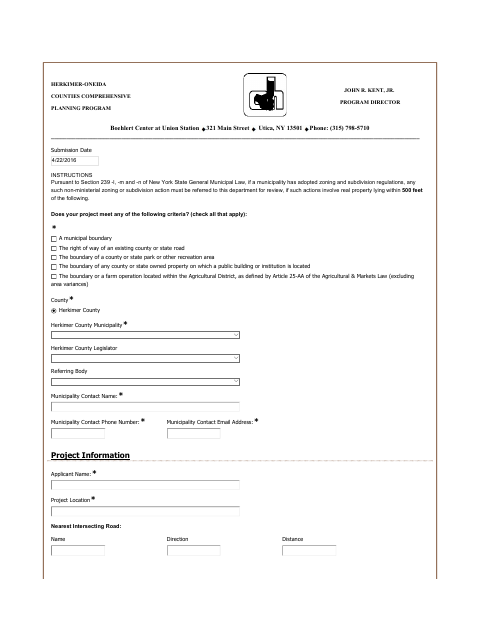 First page of the Herkimer-Oneida Counties Comprehensive Planning Program Referral