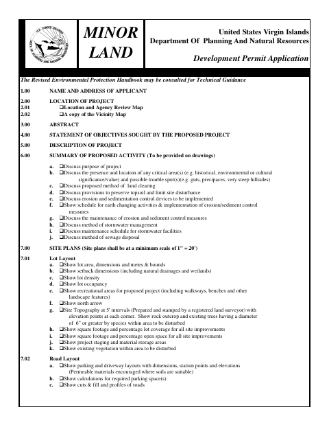 First page of the Minor Land Permit Application