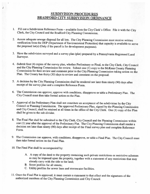 First page of the Subdivision Application