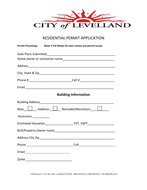 First page of the Residential Permit Application