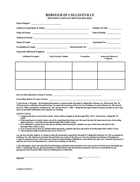 First page of the Identification of Rented Housing