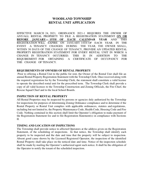 First page of the Rental Unit Application