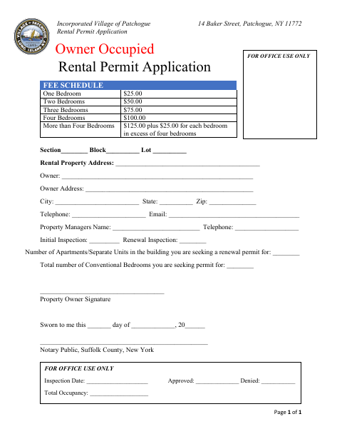 First page of the Owner Occupied Rental Permit Application