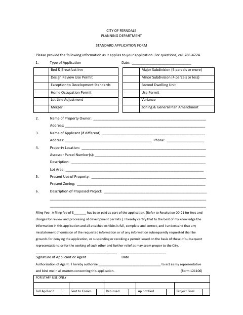 First page of the Standard Application Form