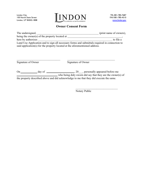 First page of the Land Use Owner Consent Form