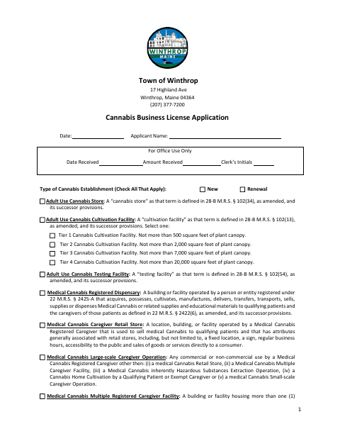 First page of the Cannabis Business License Application