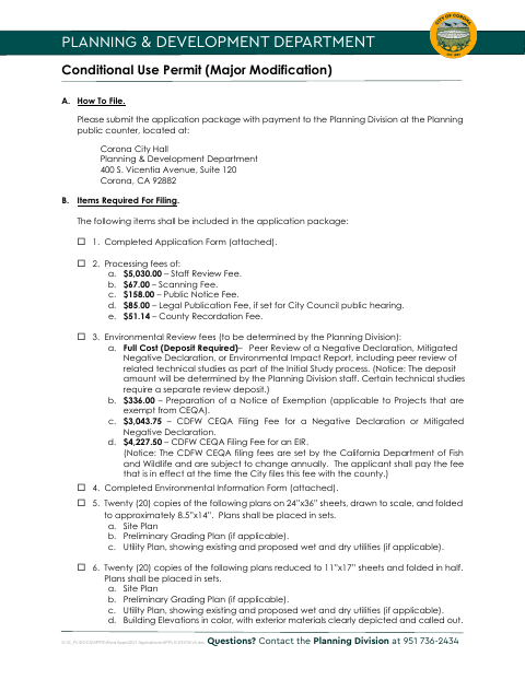 First page of the Conditional Use Permit (Major Modification)
