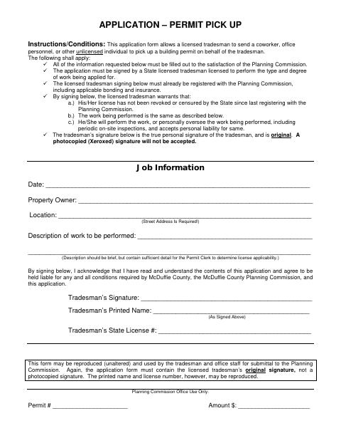 First page of the Application – Permit Pick Up