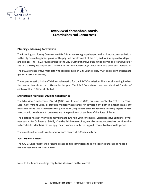 First page of the Planning and Zoning Commission Appointment Application