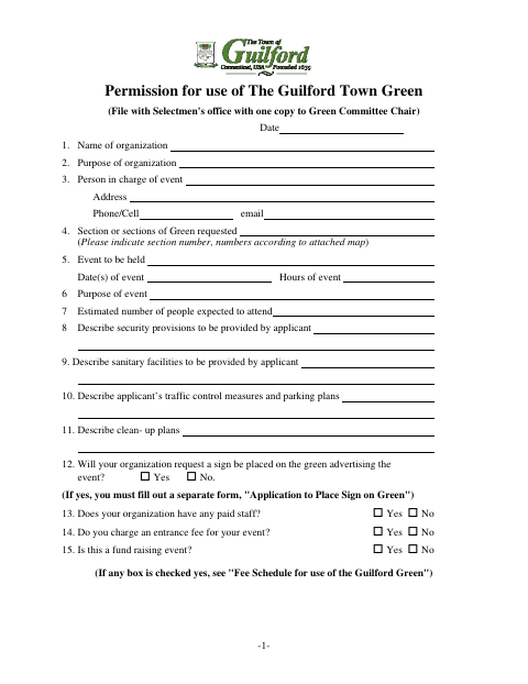 First page of the Permission for Use of the Town Green