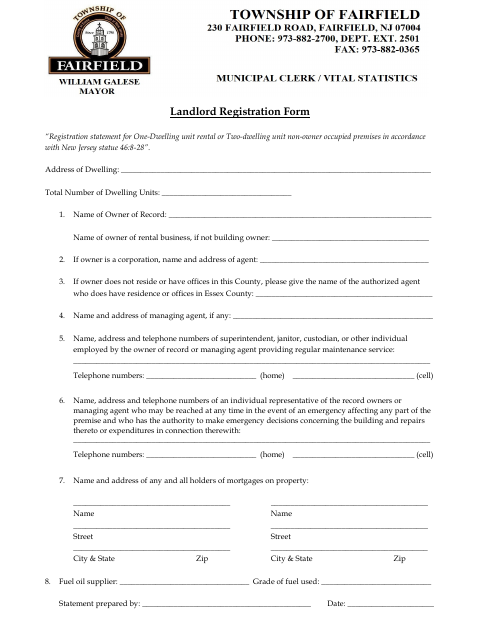 First page of the Landlord Registration Form