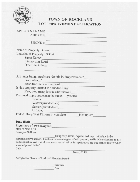 First page of the Lot Improvement Application
