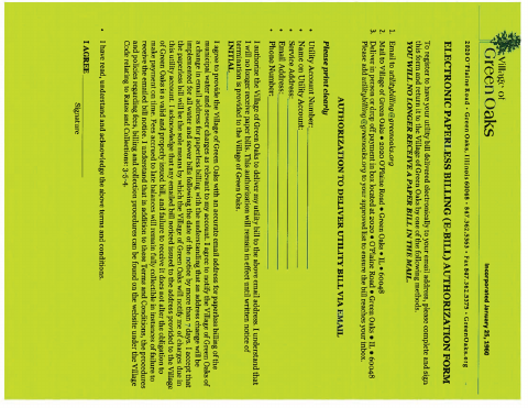 First page of the Electronic Paperless Billing Authorization Form