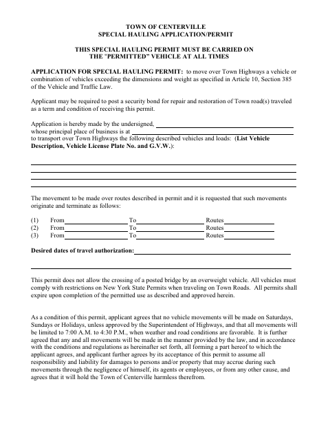 First page of the Special Hauling Application/Permit