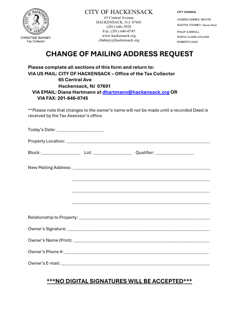 First page of the Change of Mailing Address Request