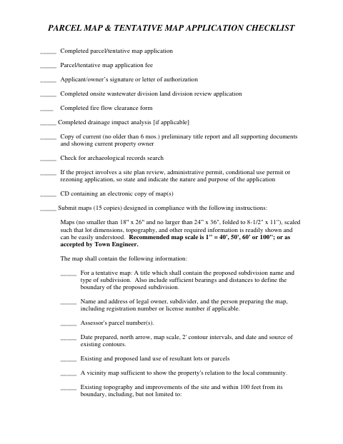 First page of the Parcel Map & Tentative Map Application
