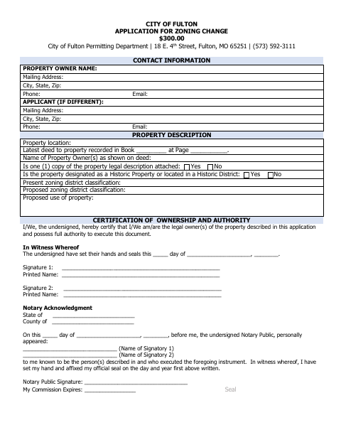 First page of the Application for Zoning Change