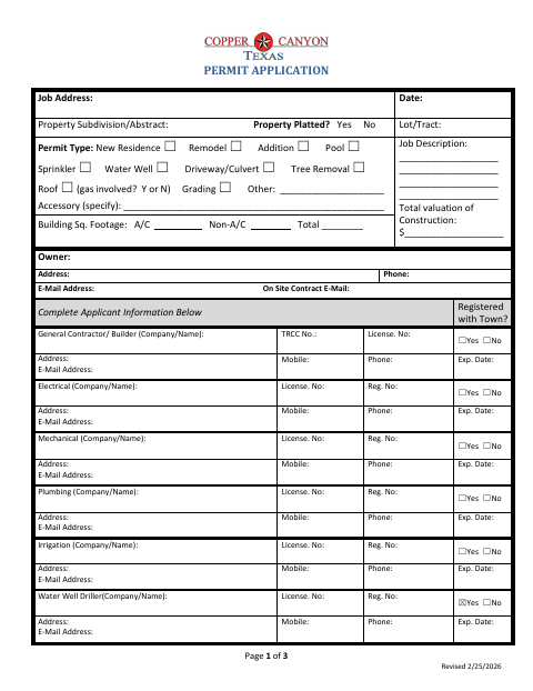 First page of the Permit Application